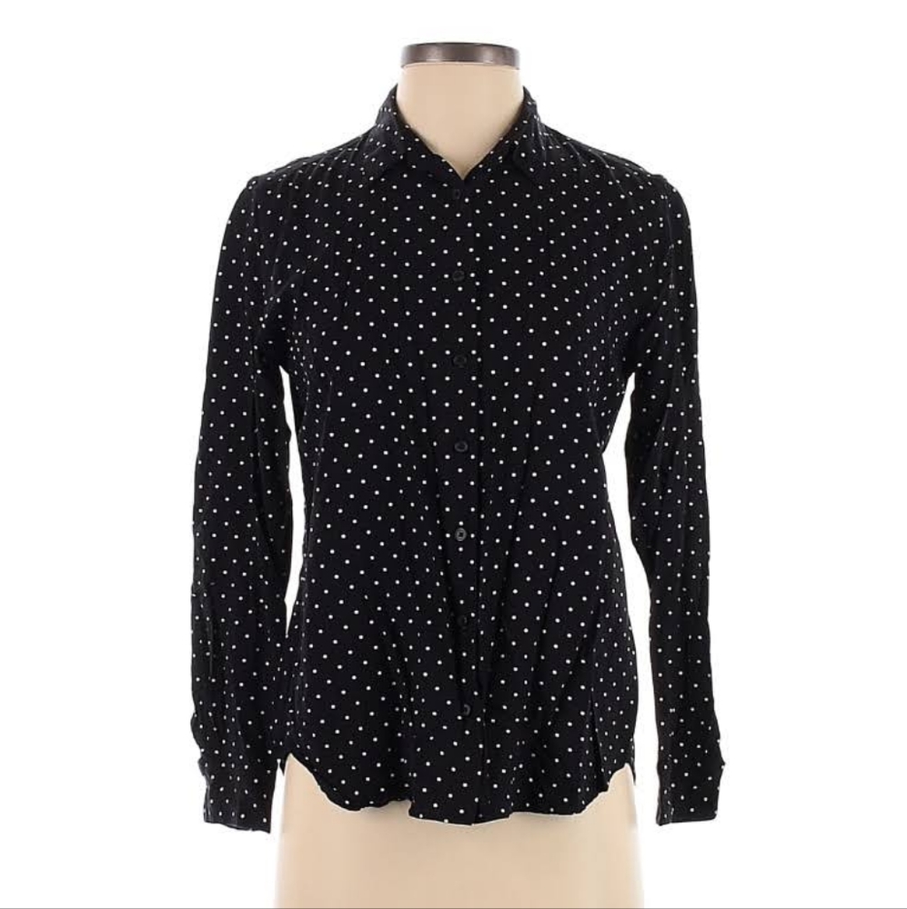 Uniqlo Polka Dot Rayon Long Sleeve Blouse Button Up